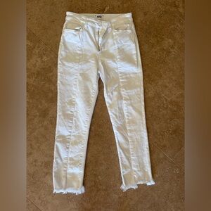 PAIGE White Ankle Cropped Jeans with Distressed Hem